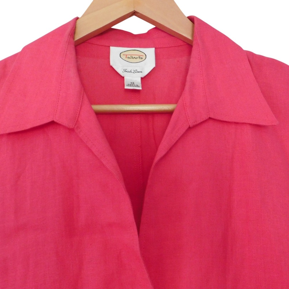 Vintage‎ Talbots 100% Irish  Linen Blazer size 12 Rasberry Pink Unlined - Picture 2 of 6
